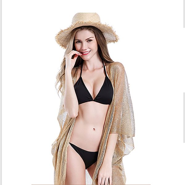 women beach blouse sun protection polyester beach cover up solid color black/gold wear, White;black
women beach blouse sun protection polyester beach cover up solid color black/gold wear, White;black