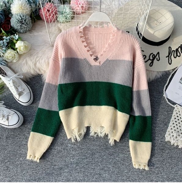 women's sweaters v-neck women tassel patchwork striped lazy sweater autumn winter loose casual female pullover tb3026, White;black
women's sweaters v-neck women tassel patchwork striped lazy sweater autumn winter loose casual female pullover tb3026, White;black