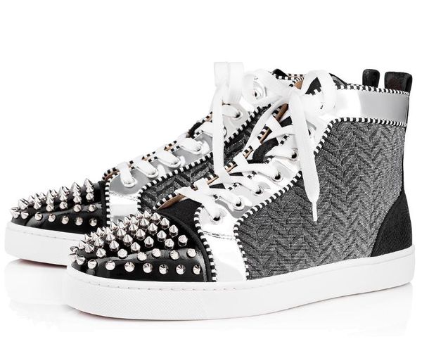 Новый дизайнер Black Strass Pik Pik Шипы с красной подошвой Дизайнерские мужские кроссовк