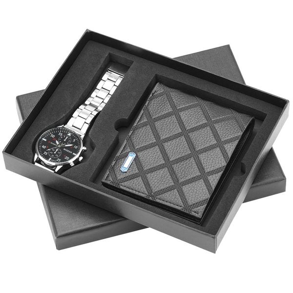 men's watches stainless steel/leather strap quartz wristwatch leather wallet gift set for boyfriend for dad, Slivery;brown
men's watches stainless steel/leather strap quartz wristwatch leather wallet gift set for boyfriend for dad, Slivery;brown
