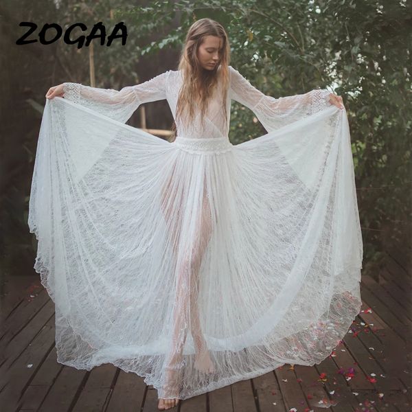 zogaa 2020 spring summer new transparent lace flare long-sleeved v-neck backless dress, Black;gray
zogaa 2020 spring summer new transparent lace flare long-sleeved v-neck backless dress, Black;gray