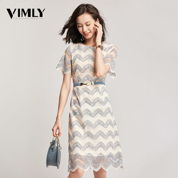 vimly elegant office lace women dress summer a line mesh dresses hollow out party dress with belt vestidos, Black;gray
vimly elegant office lace women dress summer a line mesh dresses hollow out party dress with belt vestidos, Black;gray
