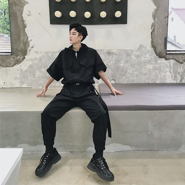 men short sleeve streetwear hip hop hooded jumpsuits trousers male women fashion casual cargo pant harem overalls pants, Black
men short sleeve streetwear hip hop hooded jumpsuits trousers male women fashion casual cargo pant harem overalls pants, Black