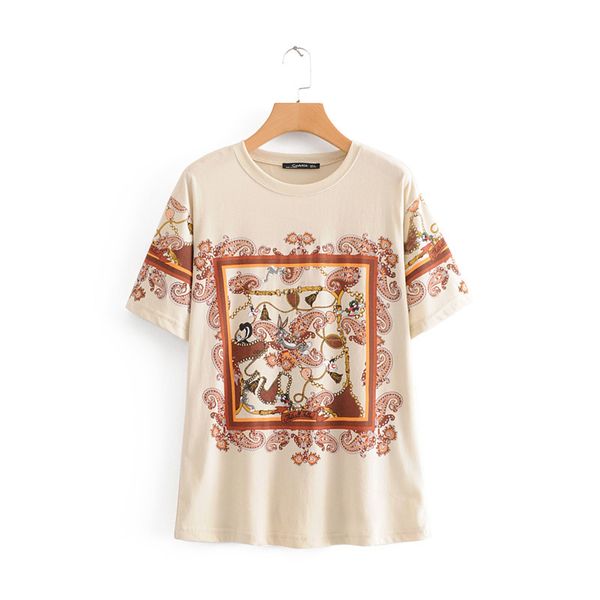 tx012 new o neck ethnic print short sleeve t shirt women match all cotton t-shirts tee, White
tx012 new o neck ethnic print short sleeve t shirt women match all cotton t-shirts tee, White