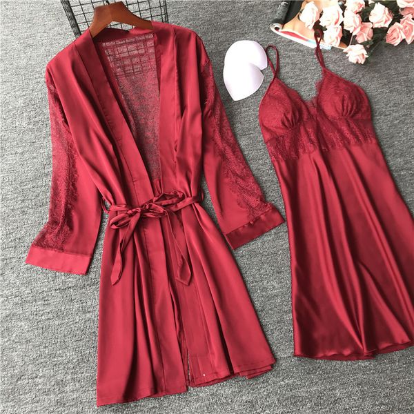 women's robe & gown sets lace bathrobe night dress 4 four pieces sleepwear womens sleep set faux silk robe femme lingerie, Black;red
women's robe & gown sets lace bathrobe night dress 4 four pieces sleepwear womens sleep set faux silk robe femme lingerie, Black;red