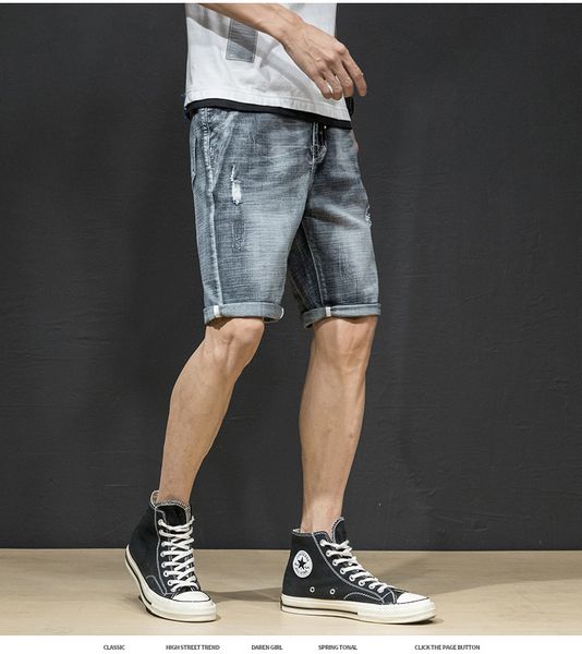 2019 summer new men's denim shorts male korean version of the hole stretch five pants trend summer pants 5 points, Blue
2019 summer new men's denim shorts male korean version of the hole stretch five pants trend summer pants 5 points, Blue