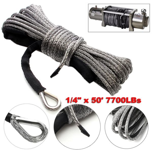 

7700lbs winch rope string line cable with sheath gray synthetic towing rope 15m car wash maintenance string for atv utv off-road