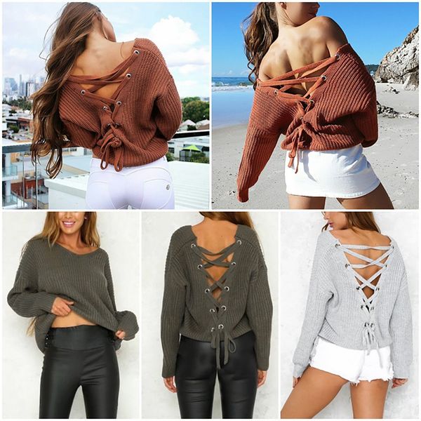 sweater women halter hollow tied sweater autumn winter solid color long-sleeved v collar, White;black
sweater women halter hollow tied sweater autumn winter solid color long-sleeved v collar, White;black