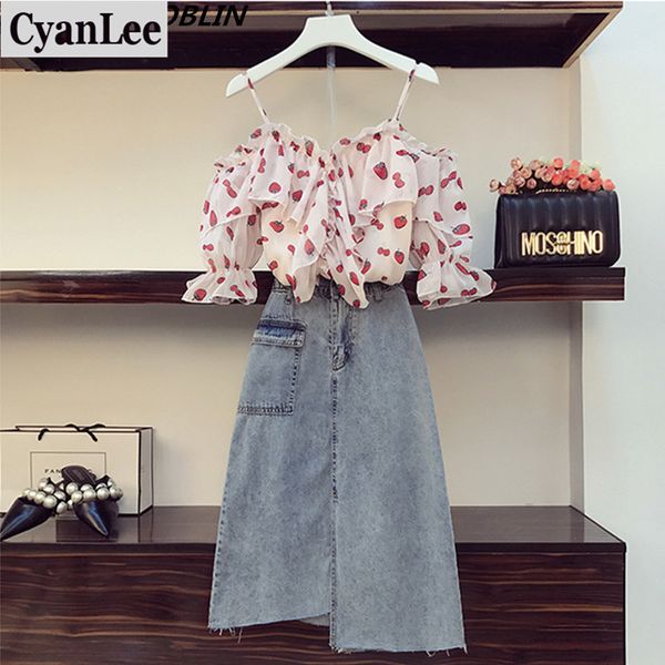 plus size women two pieces sets 2020 summer fruit print chiffon shirt+irregular denim skirt female fashion suits lady office set, White
plus size women two pieces sets 2020 summer fruit print chiffon shirt+irregular denim skirt female fashion suits lady office set, White
