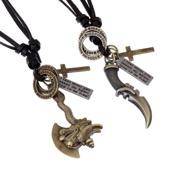 fashion vintage chinese style pendant necklace alloy dragon axe knife charms statement cross long leather chain men punk jewelry, Silver
fashion vintage chinese style pendant necklace alloy dragon axe knife charms statement cross long leather chain men punk jewelry, Silver