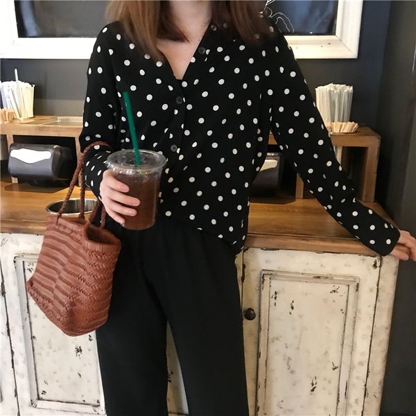 women's shirts kawaii girl ulzzang sweet loose slim v neck wave point shirt female ulzzang harajuku lovely punk for women, White
women's shirts kawaii girl ulzzang sweet loose slim v neck wave point shirt female ulzzang harajuku lovely punk for women, White