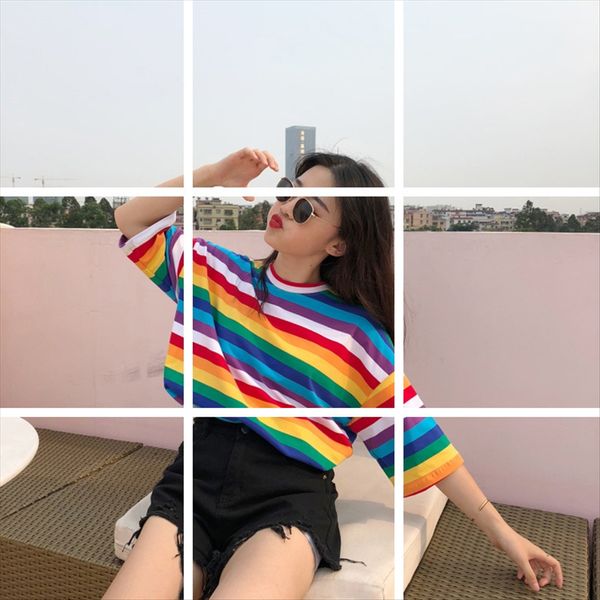 batch ins super fire half sleeve t-shirt female midi rainbow contrast color striped short sleeve, White
batch ins super fire half sleeve t-shirt female midi rainbow contrast color striped short sleeve, White