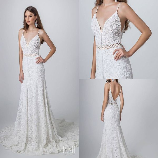 2019 rish bohemian wedding dresses spaghetti special appliques sweep train backless hollow design mermaid wedding dress custom made gowns, White
2019 rish bohemian wedding dresses spaghetti special appliques sweep train backless hollow design mermaid wedding dress custom made gowns, White