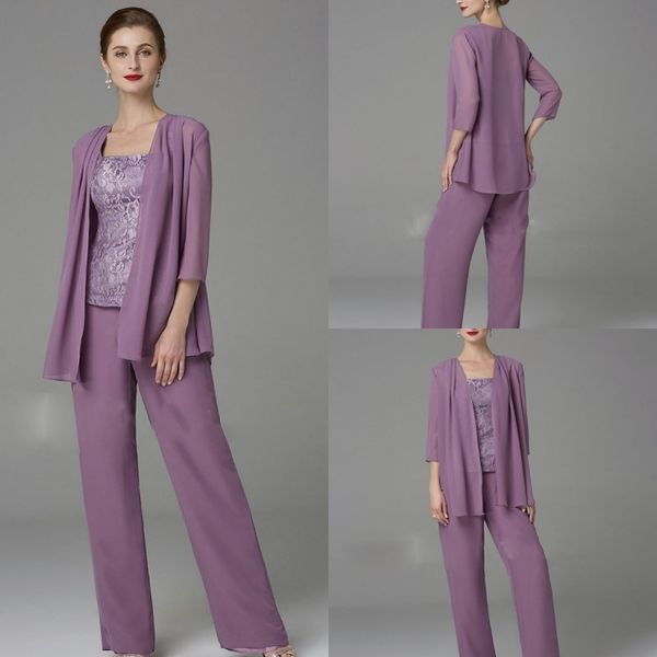 2019 elegant purple mother of the bride pant suits square neck 3/4 long sleeve chiffon mother dresses wedding guest gowns, Black;red
2019 elegant purple mother of the bride pant suits square neck 3/4 long sleeve chiffon mother dresses wedding guest gowns, Black;red