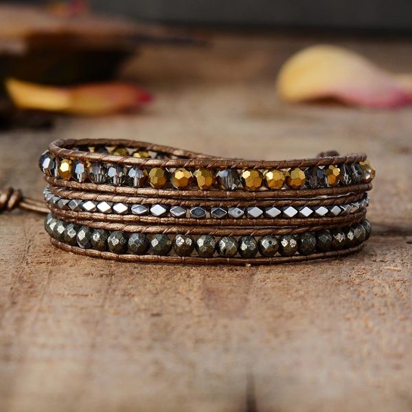 leather woven bracelet crystal pyrite 3 times wrap bracelets beads armband beadwork bracelet jewelry wholesale, Golden;silver
leather woven bracelet crystal pyrite 3 times wrap bracelets beads armband beadwork bracelet jewelry wholesale, Golden;silver