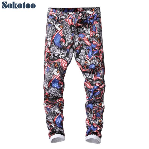 Sokotoo Men's American flage eagle printed jeans Trendy hawk colored drawing pattern painted pants Men's Jeans)
Sokotoo Men's American flage eagle printed jeans Trendy hawk colored drawing pattern painted pants Men's Jeans)