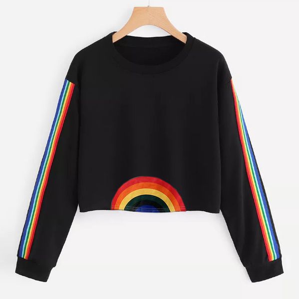 women sweatshirt pullovers long sleeve rainbow printed striped patchwork o neck sweatshirt casual blouse streetwear moletom 2019, Black
women sweatshirt pullovers long sleeve rainbow printed striped patchwork o neck sweatshirt casual blouse streetwear moletom 2019, Black