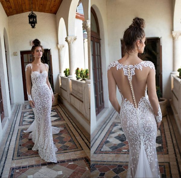 2019 New White Berta Wedding Dresses Mermaid Sweetheart Long Sleeve Lace Appliqued Pearls Sweep Train Country Wedding Dress Bridal Gowns
2019 New White Berta Wedding Dresses Mermaid Sweetheart Long Sleeve Lace Appliqued Pearls Sweep Train Country Wedding Dress Bridal Gowns