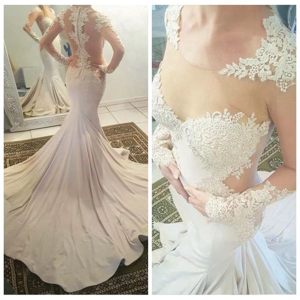 sexy scoop see through с длинным рукавом свадебное платье кружева аппликации развертки поезд русалка свадебные платья для продажи abiti da s, White
sexy scoop see through с длинным рукавом свадебное платье кружева аппликации развертки поезд русалка свадебные платья для продажи abiti da s, White