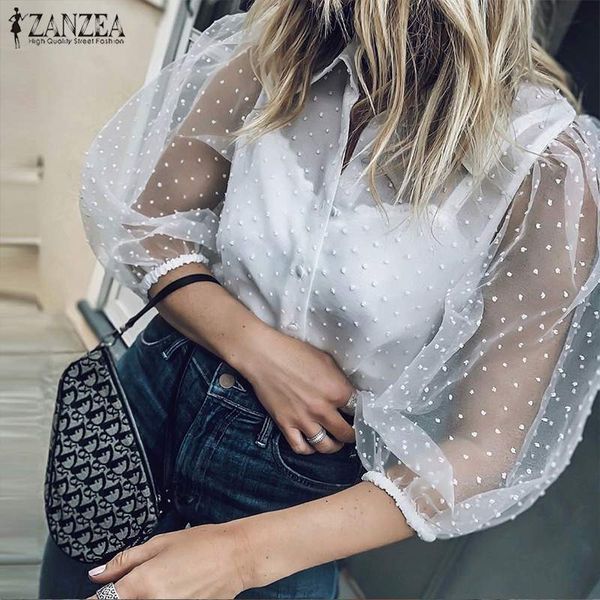zanzea fashion women mesh blouse summer polka dot lace shirt buttons down casual see through club shirt blusas, White
zanzea fashion women mesh blouse summer polka dot lace shirt buttons down casual see through club shirt blusas, White