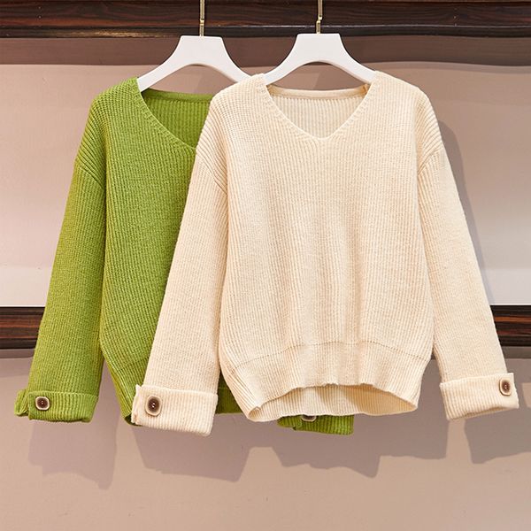 women casual autumn warm loose knitted sweater v neck long sleeve plus size pullovers lady solid color button streetwear jumpers, White;black
women casual autumn warm loose knitted sweater v neck long sleeve plus size pullovers lady solid color button streetwear jumpers, White;black
