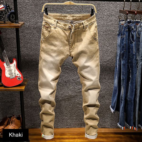 2018 newly fashion men jeans slim fit elastic pencil pants khaki blue green color cotton brand classical jeans men skinny
2018 newly fashion men jeans slim fit elastic pencil pants khaki blue green color cotton brand classical jeans men skinny