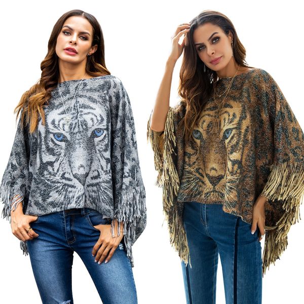 autumn and winter tiger head womens gold and silver fringed knit irregular shawl cloak womens sweaters, White;black
autumn and winter tiger head womens gold and silver fringed knit irregular shawl cloak womens sweaters, White;black