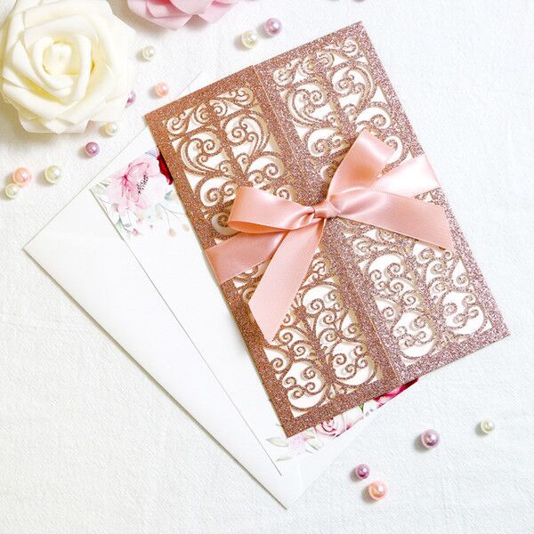gorgeous rose gold glitter laser cut invitation cards with ribbons for wedding bridal shower engagement birthday graduation party
gorgeous rose gold glitter laser cut invitation cards with ribbons for wedding bridal shower engagement birthday graduation party
