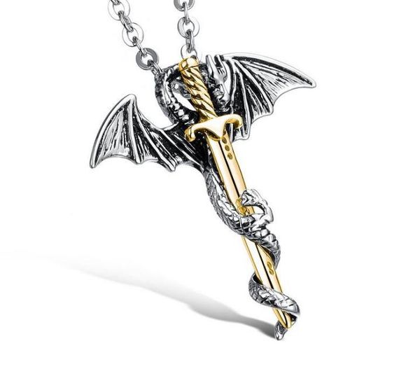 european and american trendy men's rock fashion pterosaur golden sword men's titanium steel necklace wy1325, Silver
european and american trendy men's rock fashion pterosaur golden sword men's titanium steel necklace wy1325, Silver