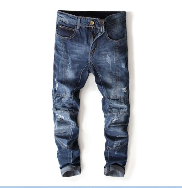 men's pleated stitch hole jeans new designer men jeans famous brand slim fit mens printed jeans denim pants, Blue
men's pleated stitch hole jeans new designer men jeans famous brand slim fit mens printed jeans denim pants, Blue