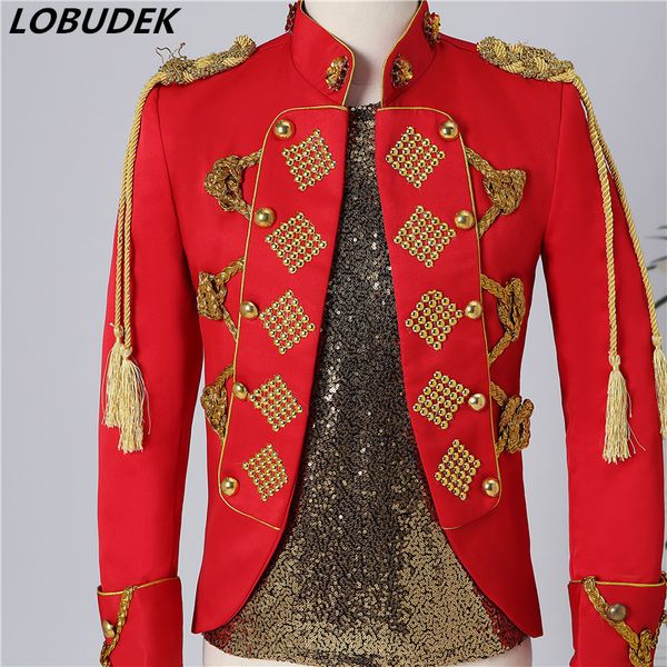 nightclub men singer performance clothes red court dress fringe epaulet rivet jacket stand collar slim blazer coat stage costume, Black;brown
nightclub men singer performance clothes red court dress fringe epaulet rivet jacket stand collar slim blazer coat stage costume, Black;brown