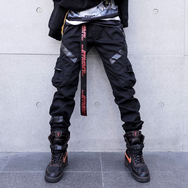 men high street fashion leather pocket splice casual cargo pant male hip hop harem pants long trousers, Black
men high street fashion leather pocket splice casual cargo pant male hip hop harem pants long trousers, Black