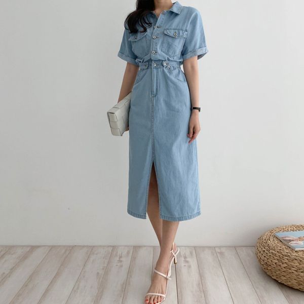 casual dresses split blue denim dress for women summer backless short sleeve elastic waist female 2021 midi vestidos femme vs152, Black;gray
casual dresses split blue denim dress for women summer backless short sleeve elastic waist female 2021 midi vestidos femme vs152, Black;gray