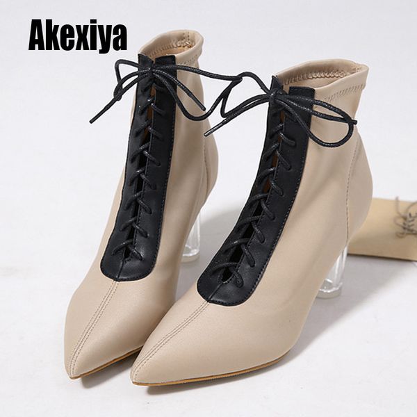 pointed head women fashion boot with comfortable breathable elastic cloth short boots transparent heel lace-up boots k396, Black
pointed head women fashion boot with comfortable breathable elastic cloth short boots transparent heel lace-up boots k396, Black
