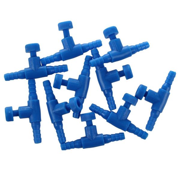 10 Pcs Blue Plastic 2 Way Aquarium Fish Tank Air Pump Control Valves