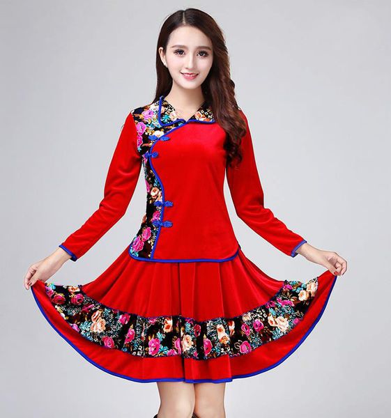 2018 new square dance costume set flannel autumn winter long sleeve middle age performance costume performance m-6xl, Black;red
2018 new square dance costume set flannel autumn winter long sleeve middle age performance costume performance m-6xl, Black;red