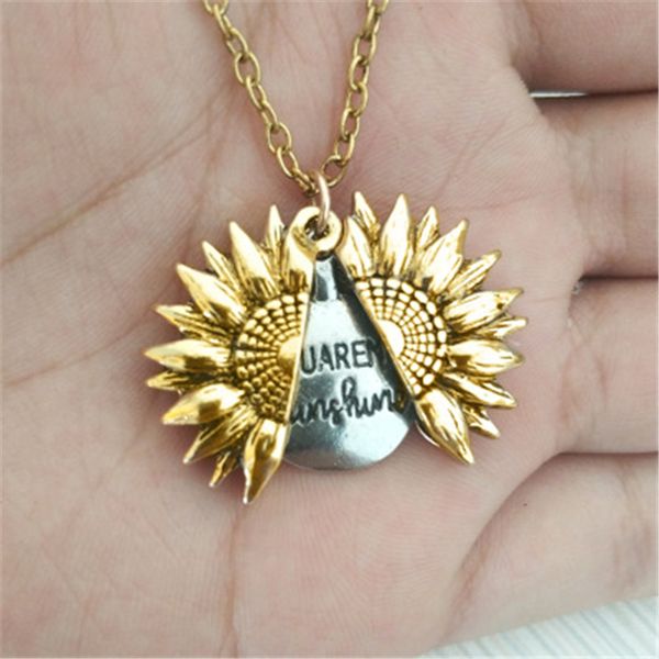 you are my sunshine necklace engraved inspirational sunflower necklaces antique memorial locket pendant for women gi, Silver
you are my sunshine necklace engraved inspirational sunflower necklaces antique memorial locket pendant for women gi, Silver