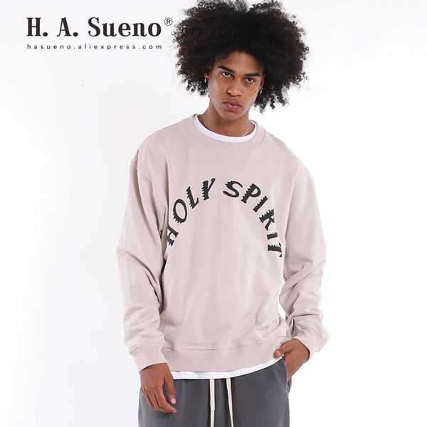 

h.a.sueno 2019 fashion loose fit khaki mens sweatshirts letter print gothic style mens hoodies vintage couples clothes /7, Black