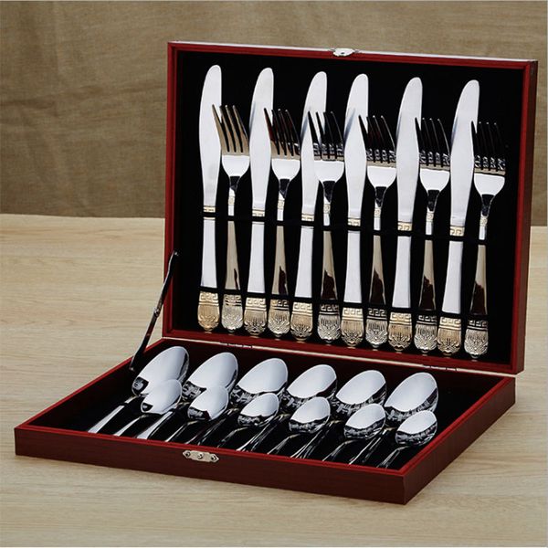 бесплатная доставка популярные дизайн 24 шт нержавеющей стали 18/0 cutlery set высокое качество золота отделки столовые приборы с красивой д
бесплатная доставка популярные дизайн 24 шт нержавеющей стали 18/0 cutlery set высокое качество золота отделки столовые приборы с красивой д