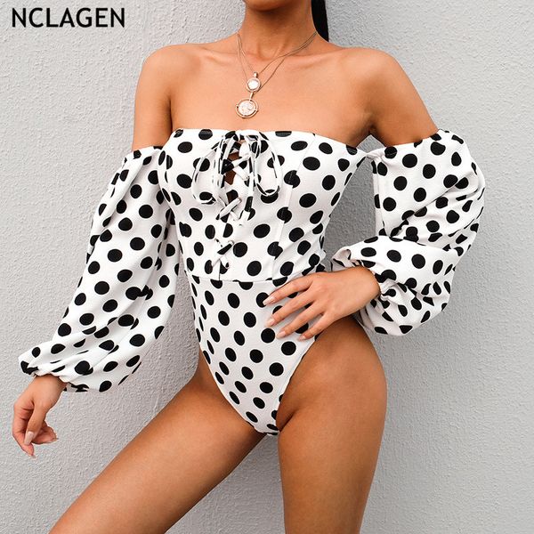 nclagen 2019 new autumn eyelet bandage off shoulder women long sleeve casual bodysuits rompers polka dot strapless outfits, Black;white
nclagen 2019 new autumn eyelet bandage off shoulder women long sleeve casual bodysuits rompers polka dot strapless outfits, Black;white
