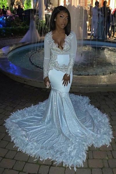 silver mermaid prom dresses 2020 new sequined feather sweep strain long sleeve formal evening dress party gowns, Black
silver mermaid prom dresses 2020 new sequined feather sweep strain long sleeve formal evening dress party gowns, Black