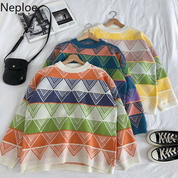 neploe o neck pullover long sleeve knitted sweater women patchwork contrast color loose warm pull femme winter clothes 47728, White;black
neploe o neck pullover long sleeve knitted sweater women patchwork contrast color loose warm pull femme winter clothes 47728, White;black