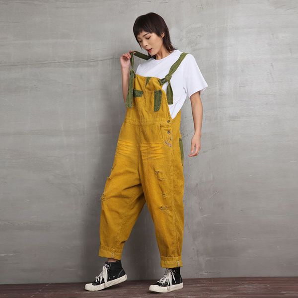 march produced large size suspender pants women's korean-style new style retro corduroy with holes  hanging crotch casual pants, Black
march produced large size suspender pants women's korean-style new style retro corduroy with holes  hanging crotch casual pants, Black