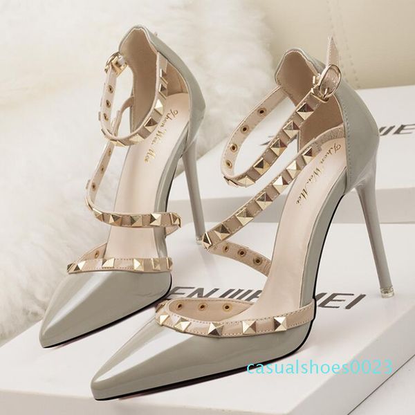 designer pointed toe 2-strap with studs high heels patent leather rivets sandals women shoes valentine high heel shoes c23, Black
designer pointed toe 2-strap with studs high heels patent leather rivets sandals women shoes valentine high heel shoes c23, Black