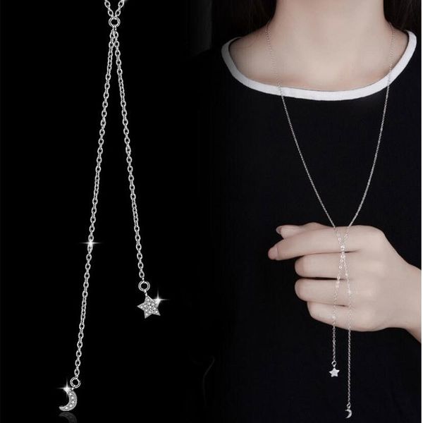 925 sterling silver jewelry crystal zircon stars moon long statement chain necklace for women collares
925 sterling silver jewelry crystal zircon stars moon long statement chain necklace for women collares