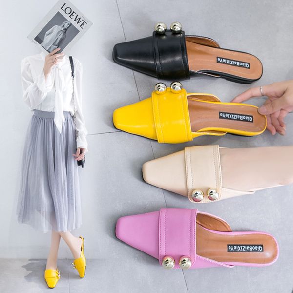 women's new fashion mules slides point-toe low-heeled flat pu shoes outdoor rivet buckle solid flip-flops female casual slippers, Black
women's new fashion mules slides point-toe low-heeled flat pu shoes outdoor rivet buckle solid flip-flops female casual slippers, Black