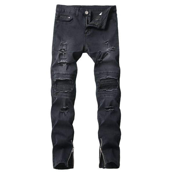 2019 selling men's wear with holes slim fit feet zipper jeans elasticity skinny men's jeans, Blue
2019 selling men's wear with holes slim fit feet zipper jeans elasticity skinny men's jeans, Blue