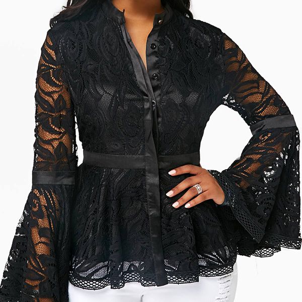 women lace hollow out flared sleeve blouses lady black patchwork print shirts blusas mujer de moda 2020, White
women lace hollow out flared sleeve blouses lady black patchwork print shirts blusas mujer de moda 2020, White