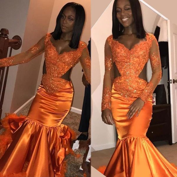 african orange mermaid prom dresses 2020 long sleeves cutaway side lace feather evening dress party gown, Black;red
african orange mermaid prom dresses 2020 long sleeves cutaway side lace feather evening dress party gown, Black;red