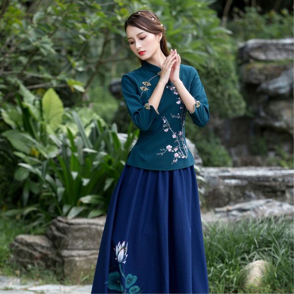 sheng coco plus size 4xl chinese traditional women navy blue embroidery cotton qipao oriental autumn haut chinois, Red
sheng coco plus size 4xl chinese traditional women navy blue embroidery cotton qipao oriental autumn haut chinois, Red
